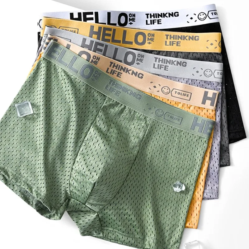 6 piezas de pantalones cortos de boxeo de seda helada de malla para ropa interior de hombre transpirable sexy ajustados y pantalones de esquina