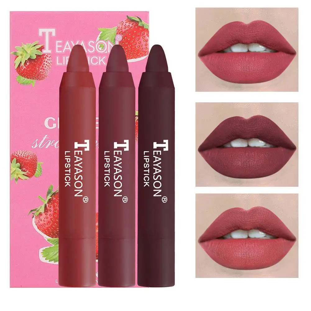 3 ชิ้น/เซ็ต Velvet Matte ลิปสติกปากกา Moisturizing Non-stick Cup ลิปสติกแต่งหน้ากันน้ํา Nude Crayon ลิปสติก Lip Liner ดินสอ