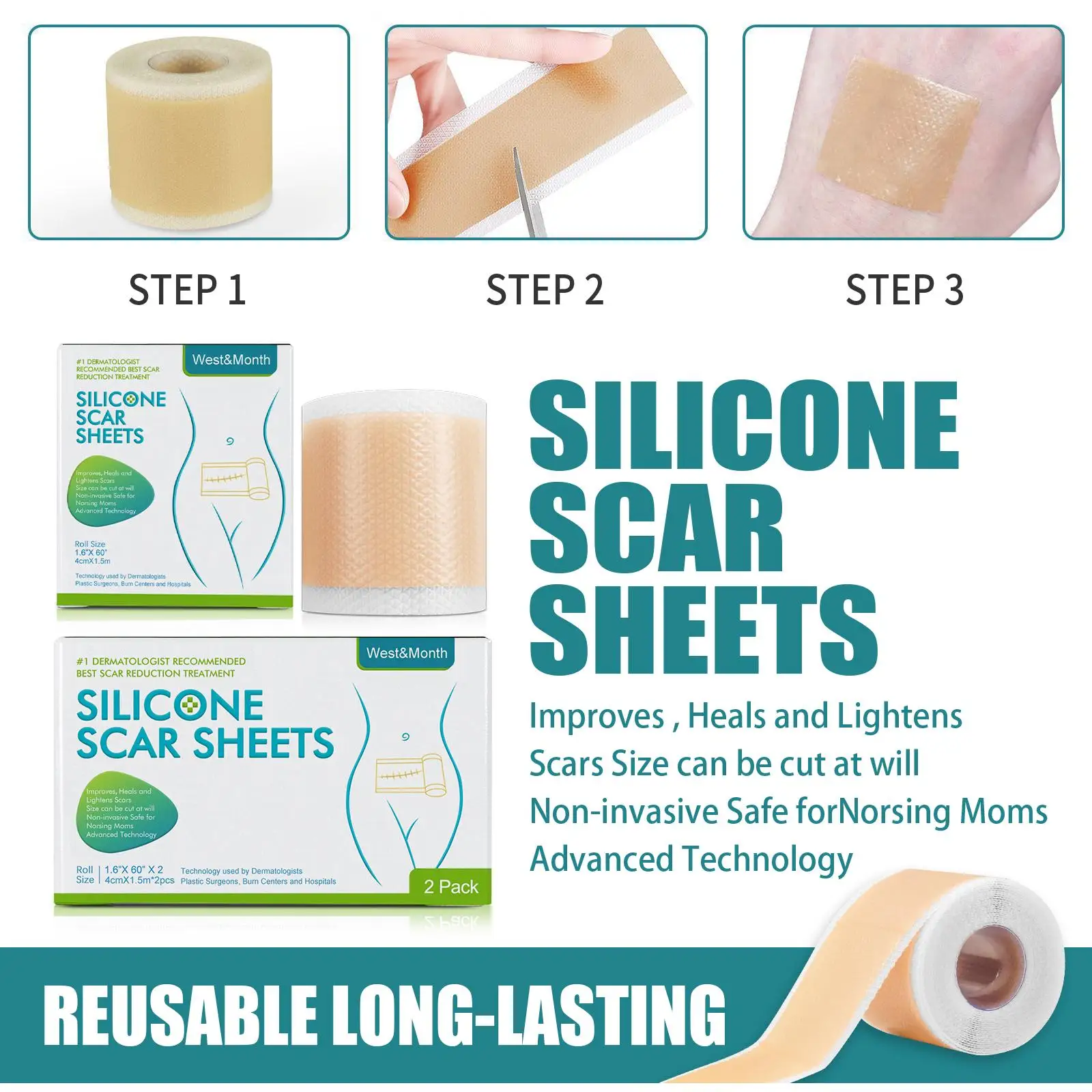 Silicone Scar Patch Silicone Scar Tape Roll Scar Sheet Removal Self-Adhesive Tape Therapy Patch Burn Acne Surgical Scar Skincare