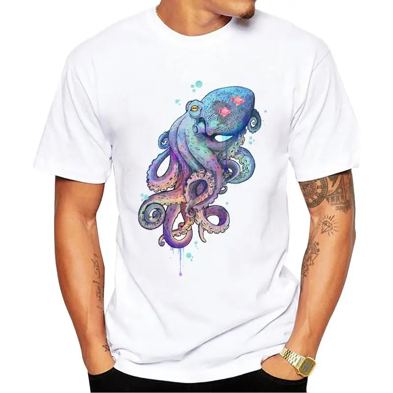 

FPACE Fashion Colorful Animal Men T-Shirt Hipster Space Octopus Printed t shirts Short Sleeve Tshirts Funny Tee