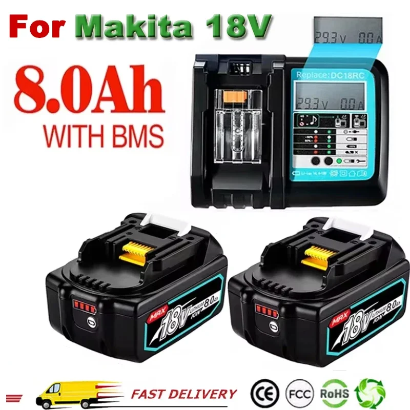 2024 Original Makita 8.0Ah Rechargeable Battery For Makita Power Tools With LED Li-ion Replacement LXT BL1860 1850 18V 8000mAh