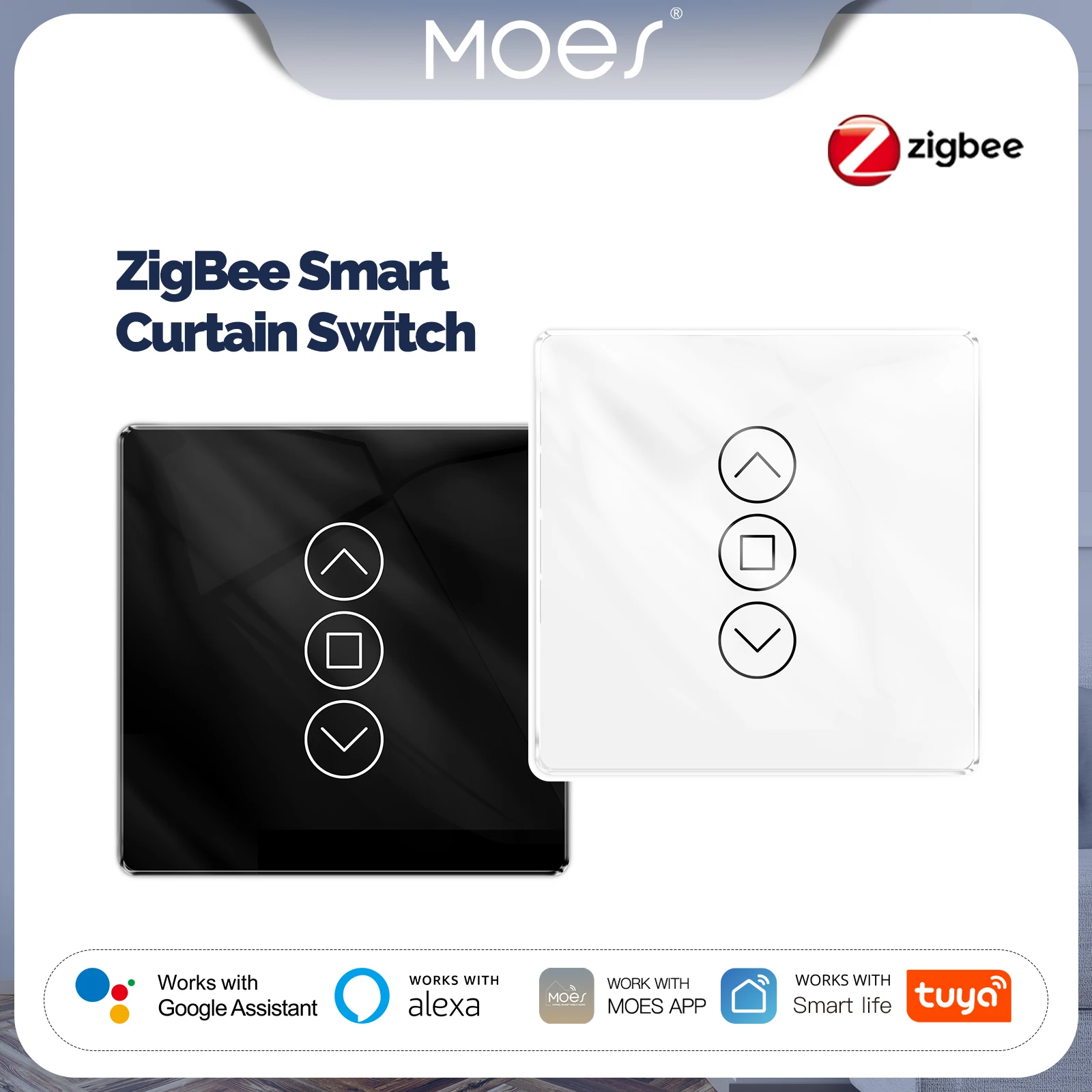 MOES Tuya ZigBee Smart Curtain Switch 2.5D Support RF433 Arc Glass Touch Panel App Remote Control Work With Alexa Google Home