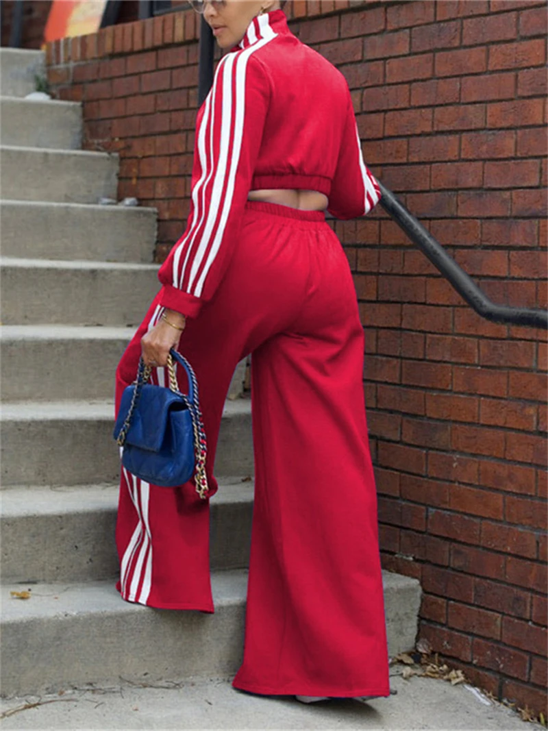 2 Piece Sets Women Outfit Fall Clothes 2024 Women Side Striped Zip Top Wide Leg Pant Sets Casual Tracksuits Set Women Sweat Suit