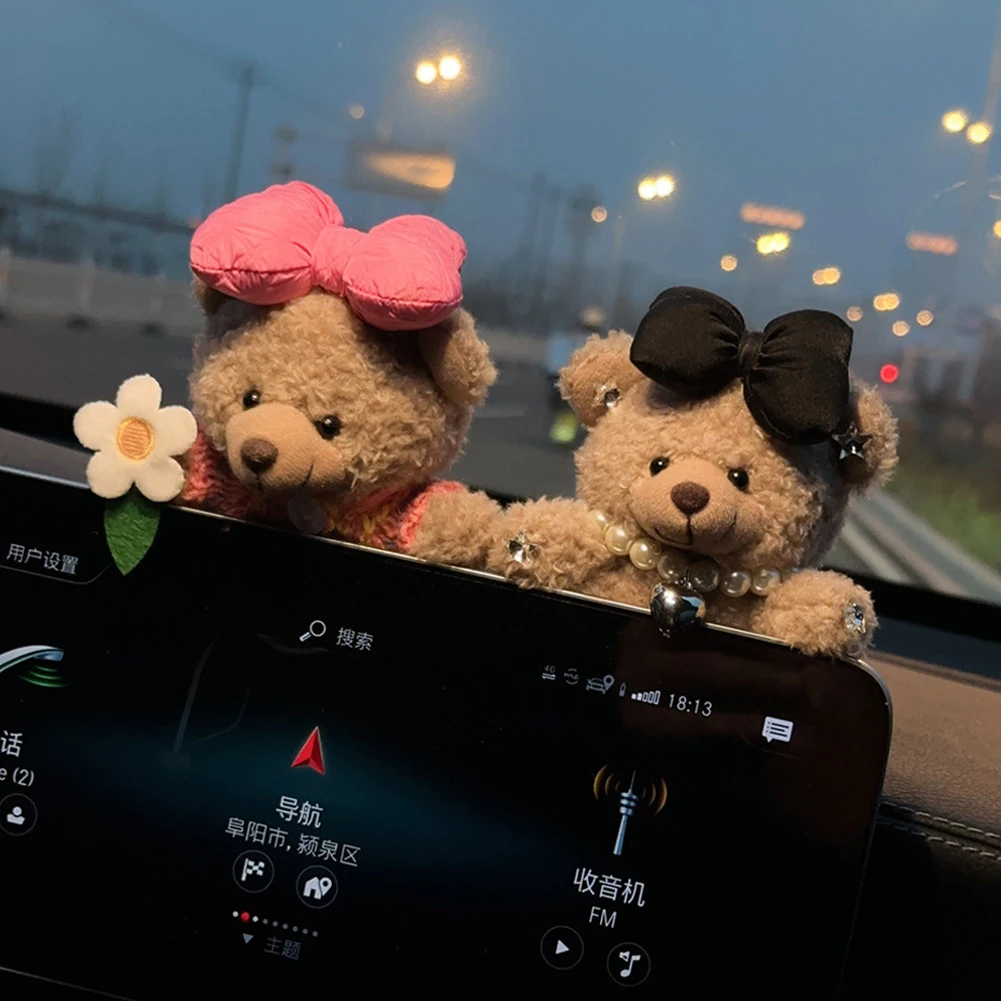 Car Interior Dashboard Ornaments Plush Bear for Car Center Console Decoration Auto Accessories for Auto Home Office Deco Gifts