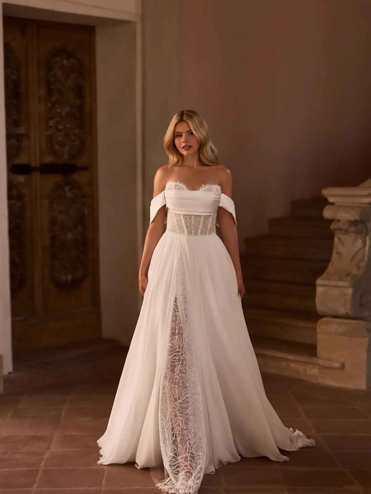 

Customized Luxury White A-Line Wedding Dress Classic Lace Satin Off the Shoulder Bridal Party Formal Temperament Bridal Gowns