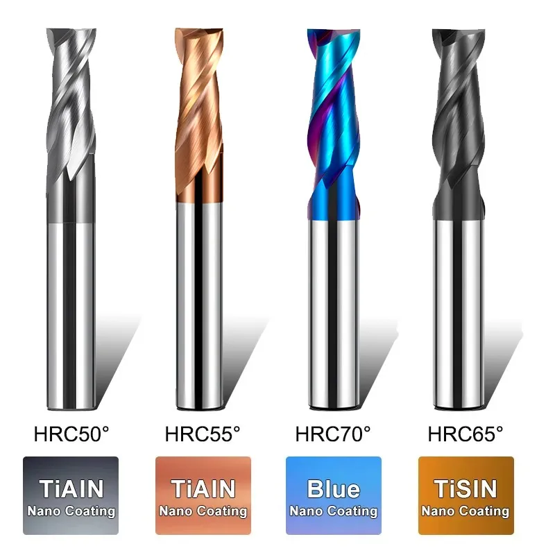 AZZKOR HRC50/55/65/70 1.0-20.0mm 2-Flute Carbide Flat End Mills For CNC Machine Tungsten Steel Milling Cutter Tools