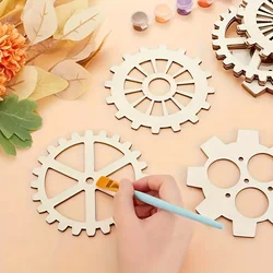 9Pcs Assorted Wooden Gear Shapes for DIY Crafts Wood Cut-Outs for Painting & Decorations, Hanging Ornaments Home Party Decor
