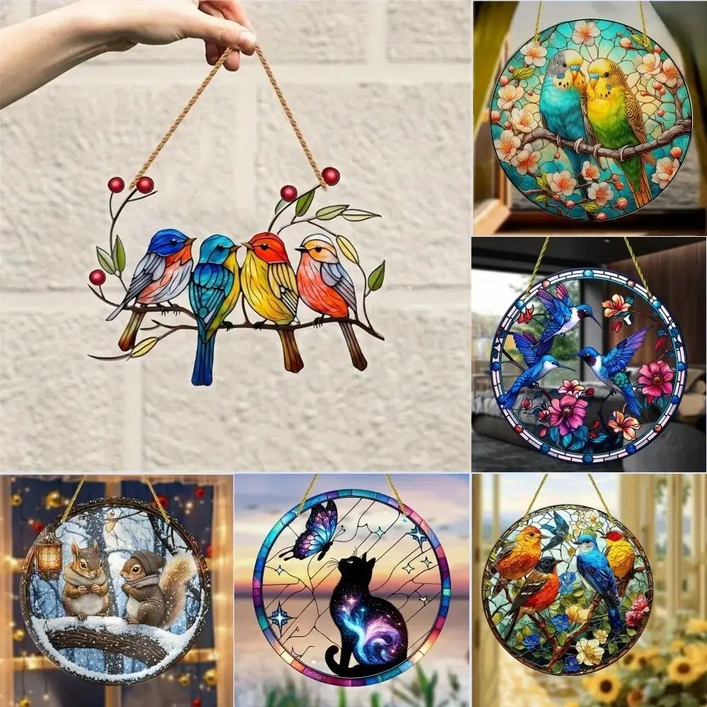 New Acrylic Flowers Animal Pendant Colorful Flat Printing Car Backpack Ornament Hummingbird Hanging Pendant Car Decoration