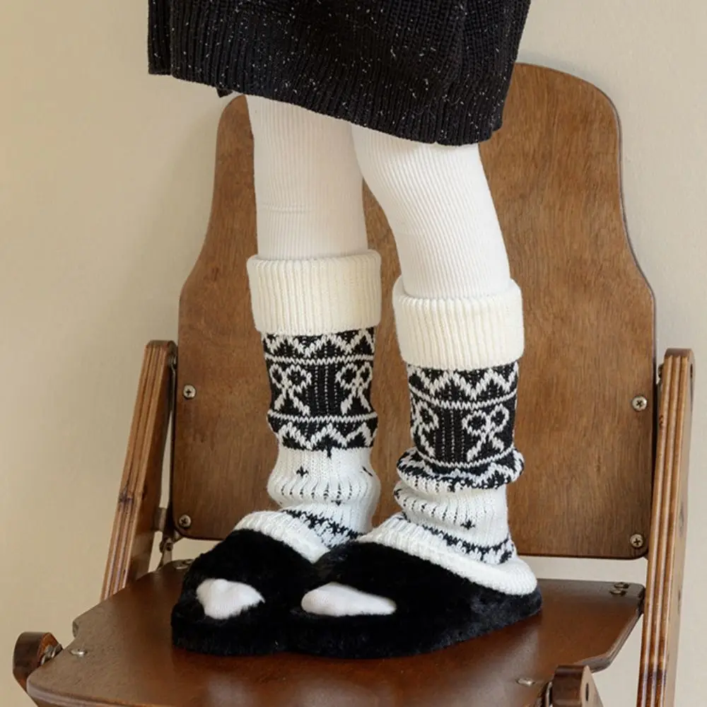 Cute Harajuku Children's Leg Warmers Bow Sweet Knitted Foot Cover Casual Japanese Style Fair Isle Style Knitted Socks Girls