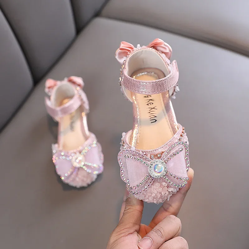 

Little Girl Sandal Sequins Bowtie Children Princess Shoes for Wedding Party Fashion Sweet Kids Causal Performance Flat Sandals