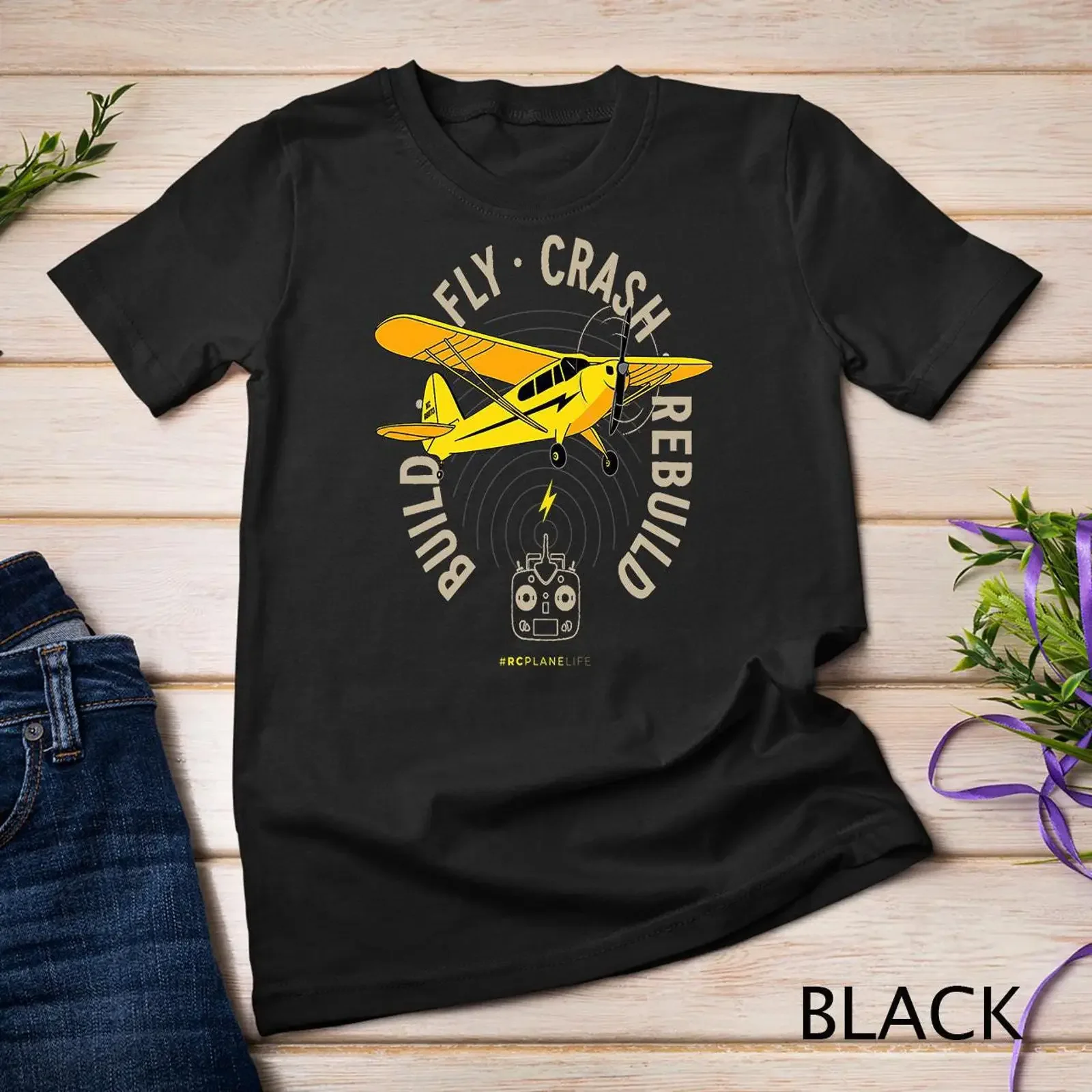 Yellow Plane RC Model Aircraft Build Fly Crash Rebuild T Shirt SweaT vintage Washed Stylish homme Casual fashion graphic Unisex