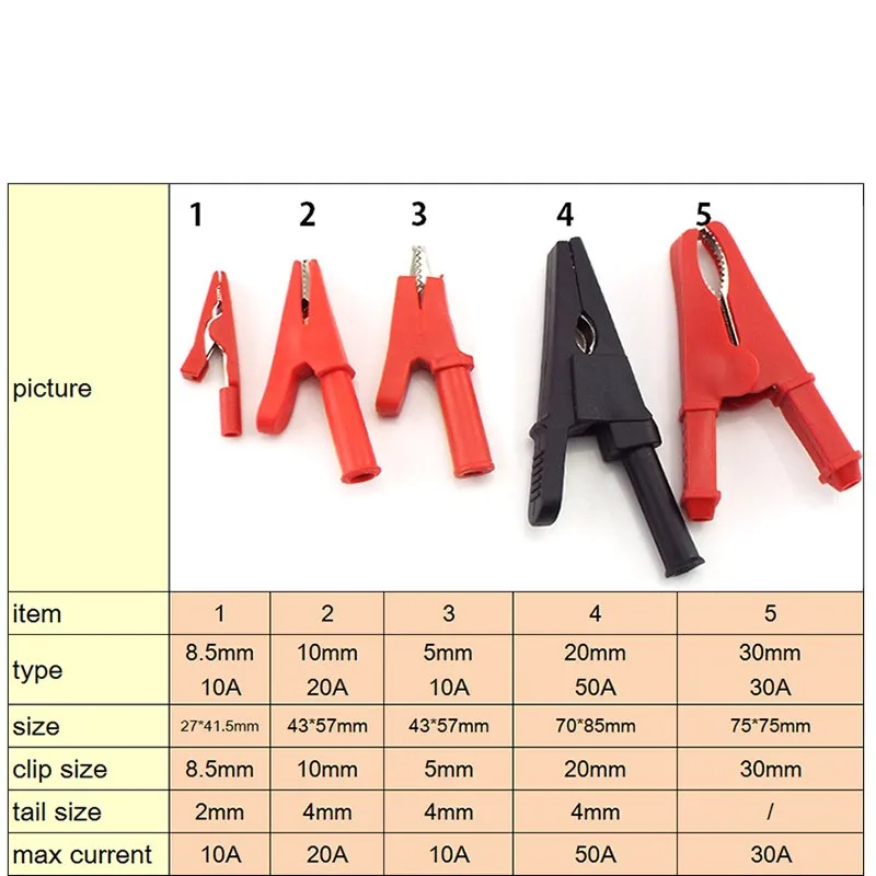 10A 20A 30A 50A Alligator Clip Crocodile Adapter 2mm 4mm Banana Plug Probe Clip For Multimeter Pen Test Lead Cable Insulated A2