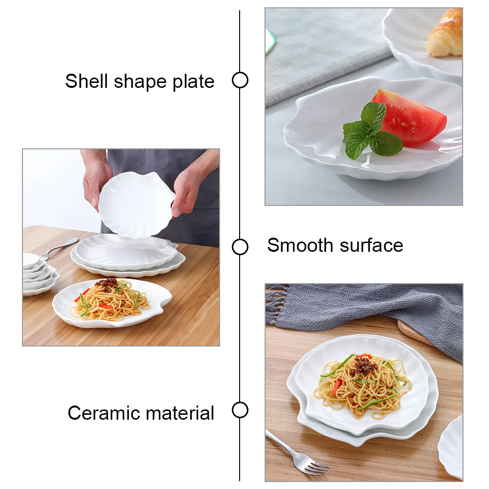 

2Pcs Exquisite Shell Shape Ceramic Plate Fine Workmanship Smooth Surface Serving Dish for Food Display Steak Pizza Salad Multi
