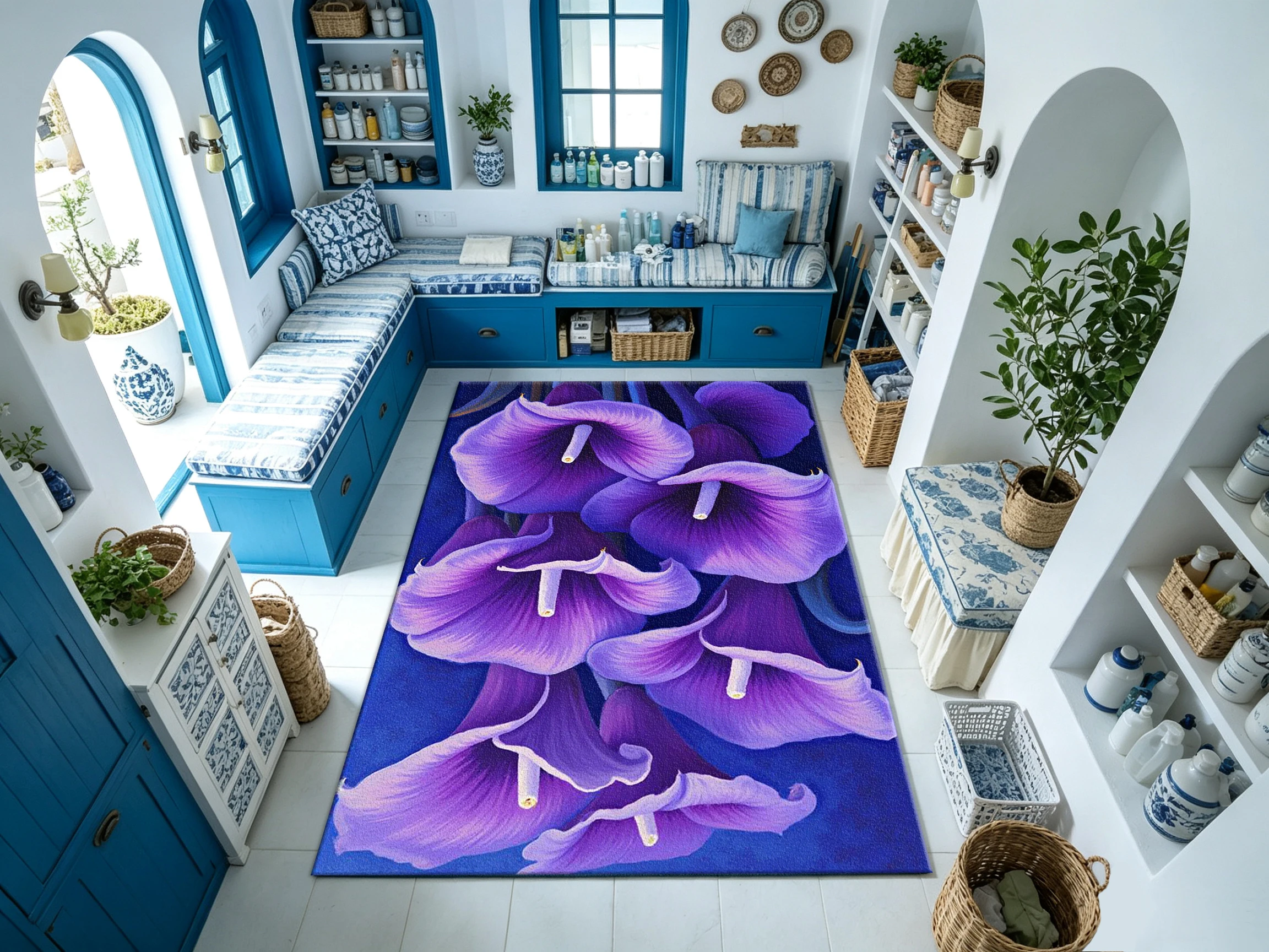 Artistic Purple Calla Lily Print Carpet Decoration Home Floor Carpet Bedroom Living Room Home Decorations
