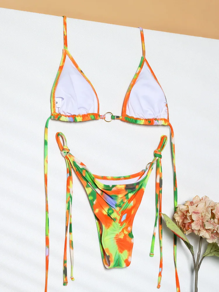 ZRTAK Swimsuit Women Sexy Print Bikinis Micro Thongs Bathing Suit Rings Biquini Bandage Beachwear Swimwear Two Piece Bikini Sets