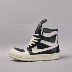 Ricks Genious Black-whi Leather High Top Geobasket Owens Quality Men Shoe Zipper Women Sneaker Casual Owens Design boots & Shoes