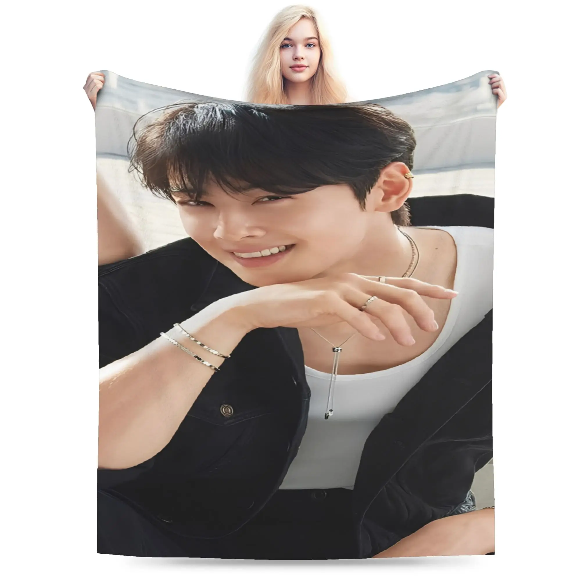Stylish CHA EUN WOO kpop ASTRO idol Blanket Super Soft Fleece  Cozy Throw Blanket Machine Washable