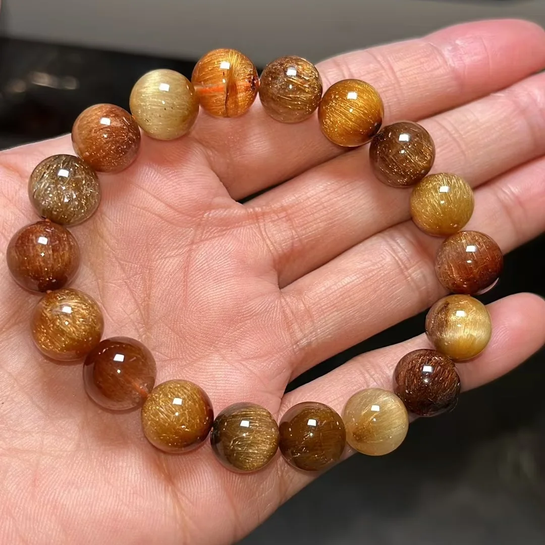 Natural Copper Rutilated Quartz Beads Cat Eye Bracelet 10.8mm Clear Round Beads Women Man Bracelet Red Rutilated AAAAA