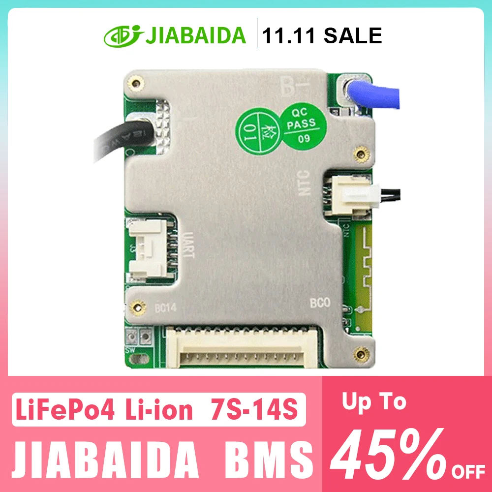 JIABAIDA 8S 24V Lifepo4 BMS 7S 10S 13S 14S Литий-ионный аккумулятор JBD Smart BMS BT UART 20A 30A 40A 50A Защита от разряда