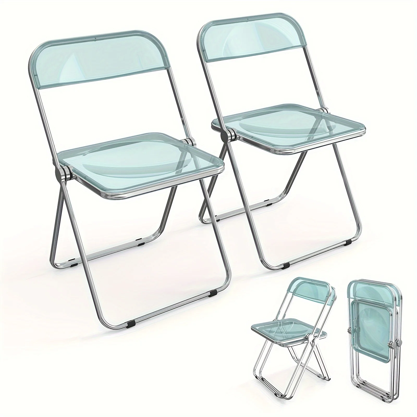 

2pcs Foldable Patio Plastic Folding Chairs White Transparent/Orange Transparent/Pink Transparent/Blue Transparent