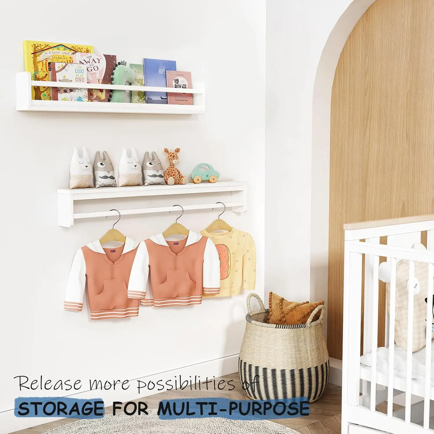 مجموعة أرفف كتب حائطية بيضاء عائمة مكونة من 3 قطع لغرفة الأطفال والحضانة وغرفة اللعب - بطول 36 بوصة