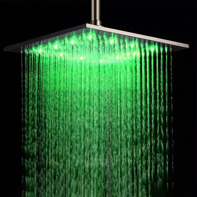

12" Inch Square LED Light Color Changing Stainless Steel Rainfall Shower Head