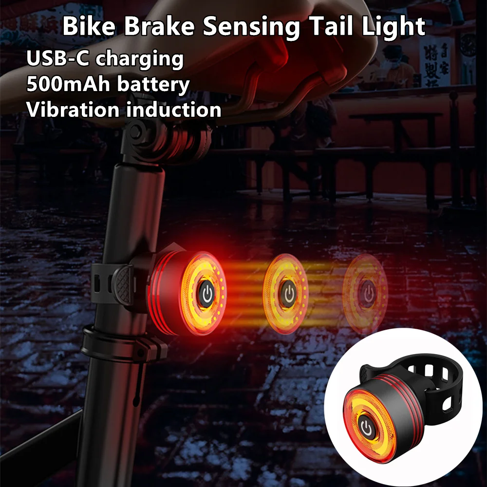 

Bicycle Brake Sensing Tail Light LED Bike Rear Safety Flash Taillights Road Mountain Cycling USB Rechargeable Waterproof Lamp