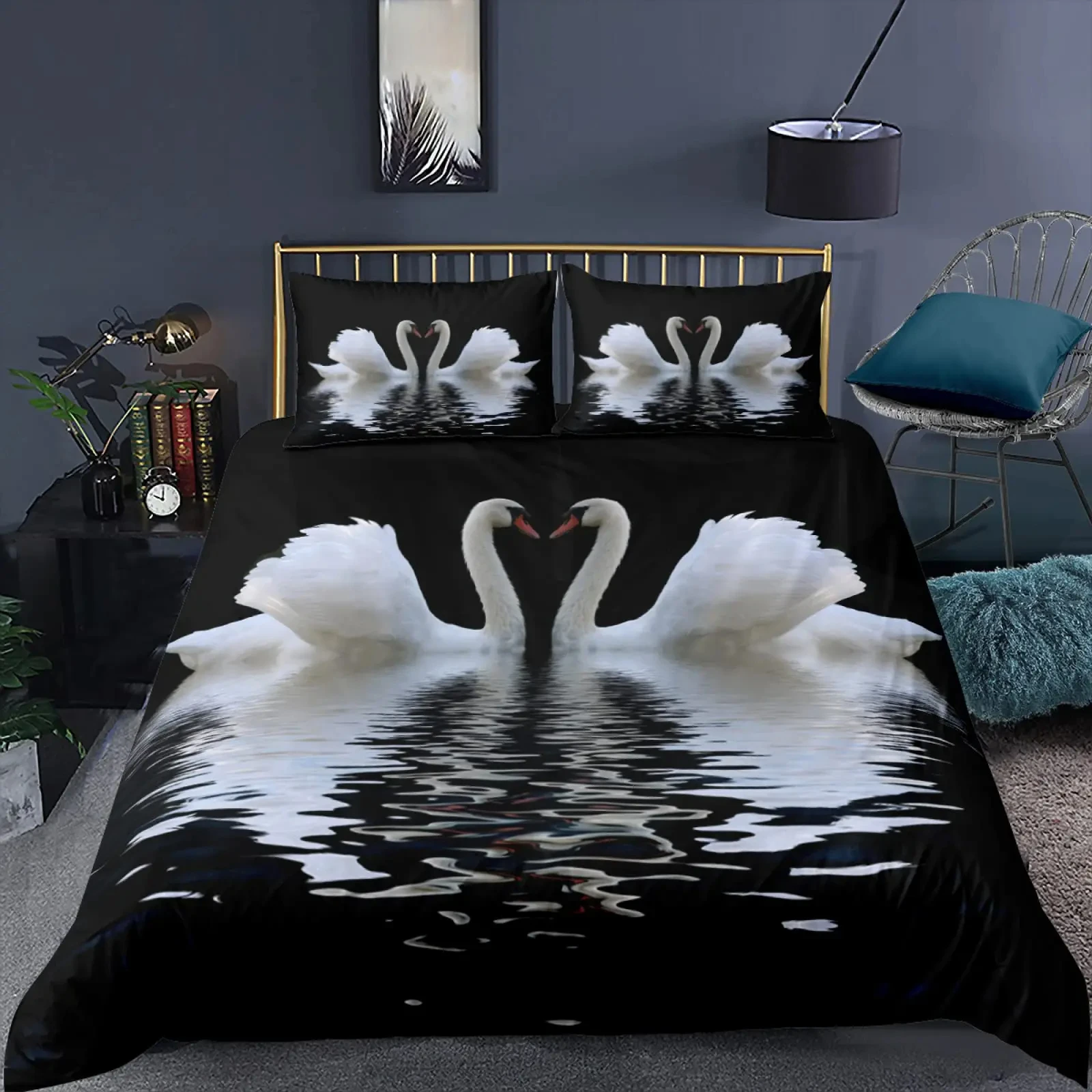 

Swan Duvet Cover Black And White Swan Duvet Cover Queen Bird Comforter Cover Microfiber Romantic Flower Wild Animals Quilt Cover