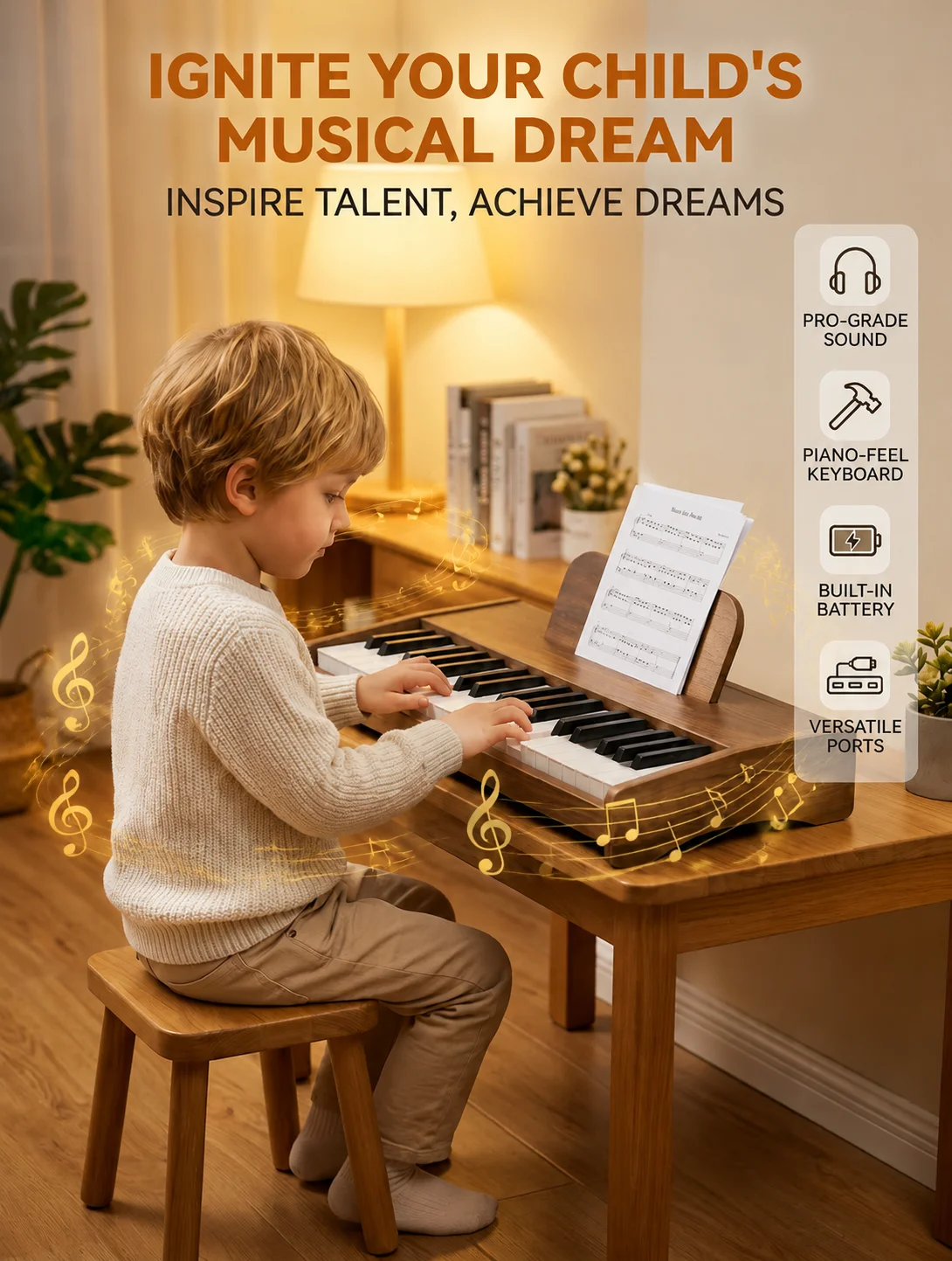 37 Keys Kids Wooden Piano, Children Electronic Keyboard, Early Education Musical Instrument, Gift for Boys Girls