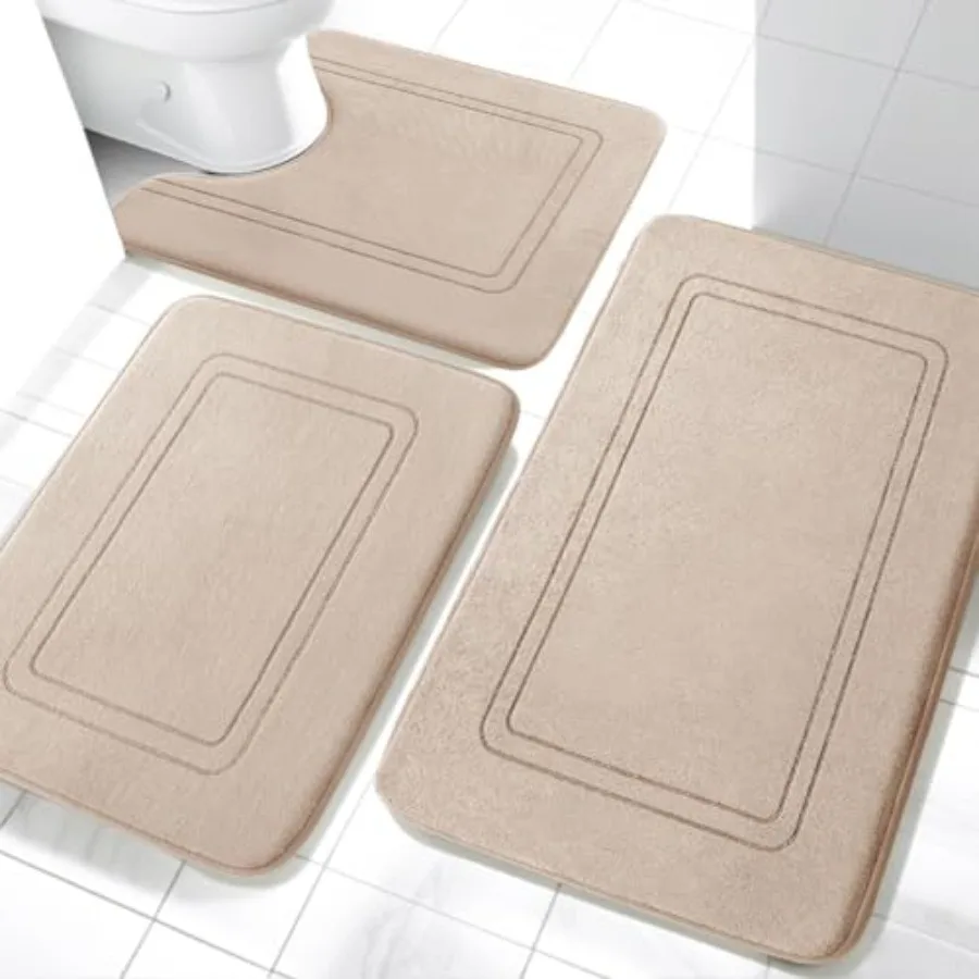 

Memory Foam Bath Mat Set, Bathroom Rugs Sets 3 Pieces, Non Slip Bath Mats for Bathroom, Super Soft and Water Absorbent Bath Rug