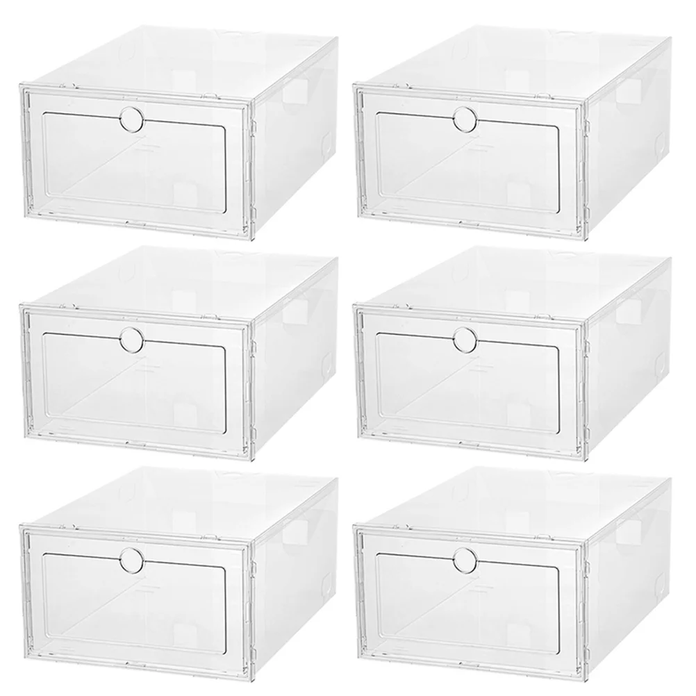 

6 Pcs Transparent Shoe Boxes Plastic Stackable Footwear Storage Large Capacity Dust Proof Moist Proof Round Hole Design Simple