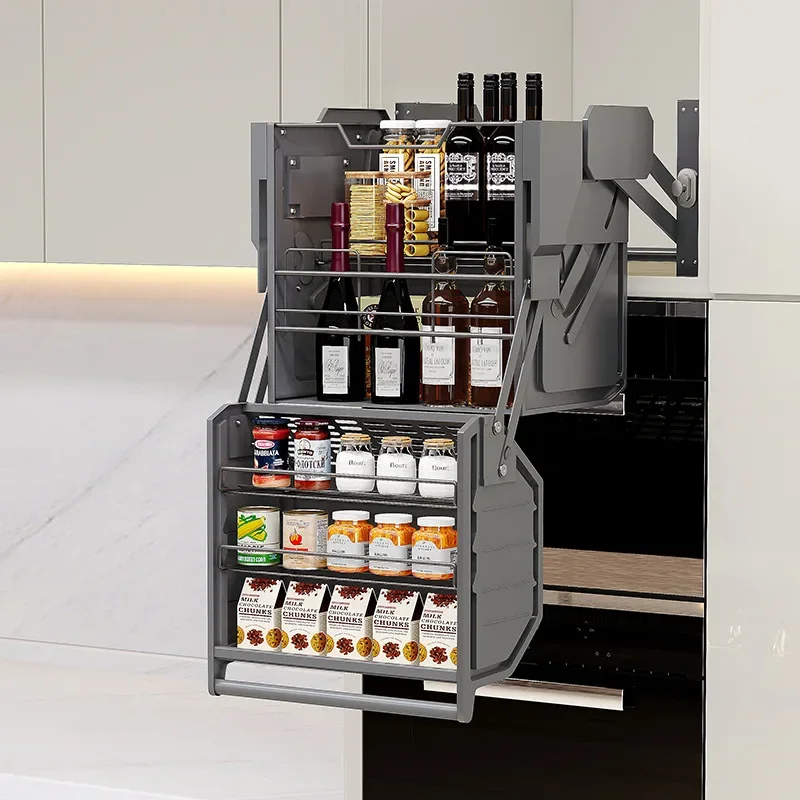 Hanging cabinet lift basket High cabinet Refrigerator top seasoning Double