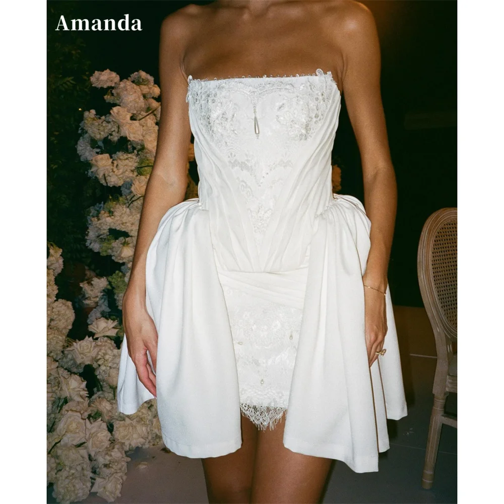 

Amanda белые кружевные платья для выпускного вечера без бретелек по индивидуальному заказу, корсет без рукавов, платья de noche, элегантные драпированные мини-платья для торжественного вечера 2025
