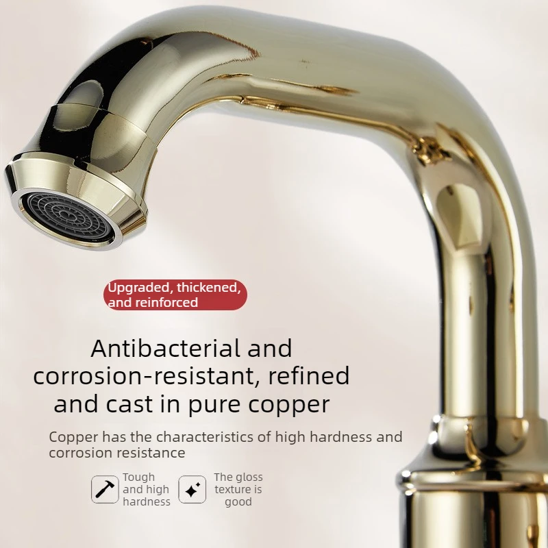 Full copper vintage faucet in classic gold, rotatable faucet, creative washbasin, stylish cold and hot water faucet