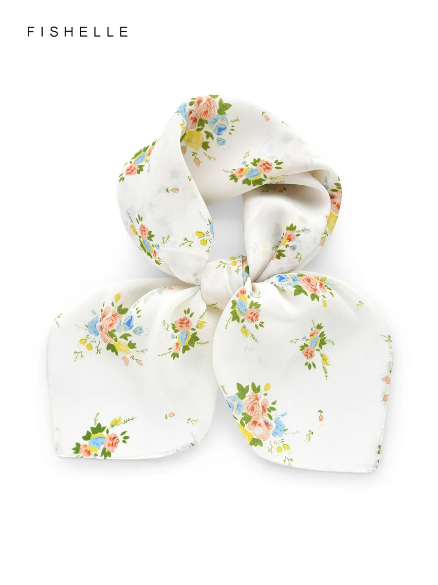 

Белый цветочный принт, 100% натуральный шелковый шарф, крепдешин, шелковый квадратный шарф, шаль, роскошный подарок, 62*62, женский шейный платок