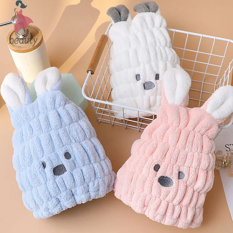 Coral Fleece Hair Towel Super Absorbent Quick Dry Child Cute cartoon Animated Drawing Baby Rabbit Ears For Girls Princess