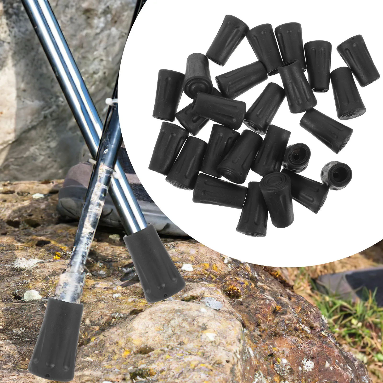 Trekking Pole Rubber Tips Feet Replacement - 24 pièces de protège-pieds en caoutchouc