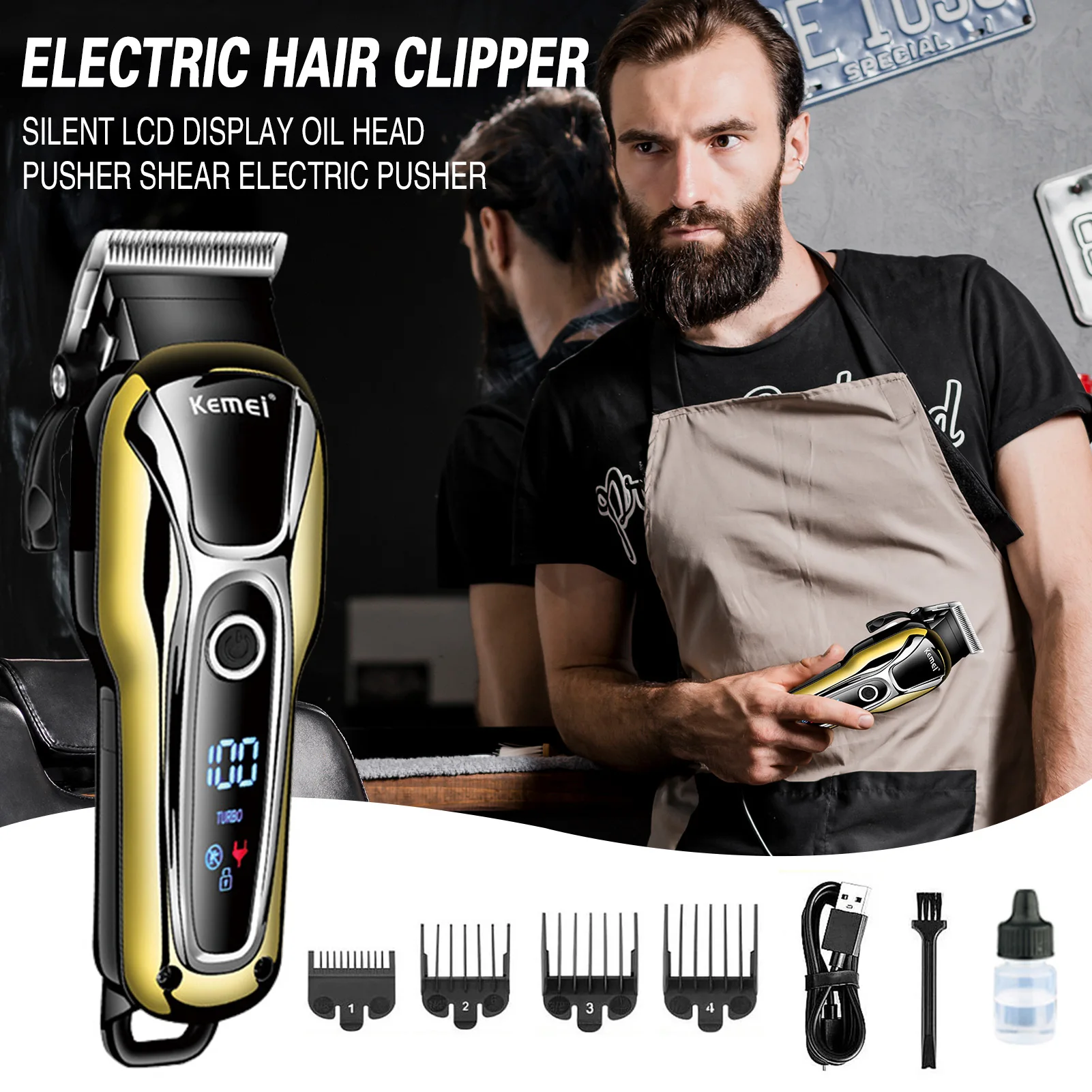 

Cordless Electric Hair Clippers Noise Reduction Strong Power Electric Clipper for Haircut Beard Shaver Barbershop