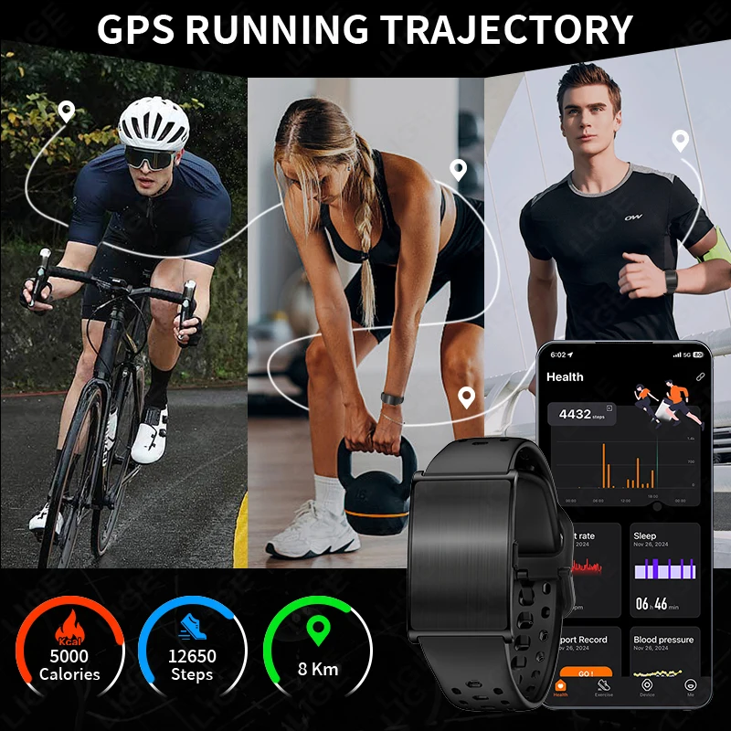 LIGE Smart Bracelet GPS Running Trajectory Al Data Analysis 1ATM Waterproof Heart Rate Sleep Health Smart Wristband Smartwatch