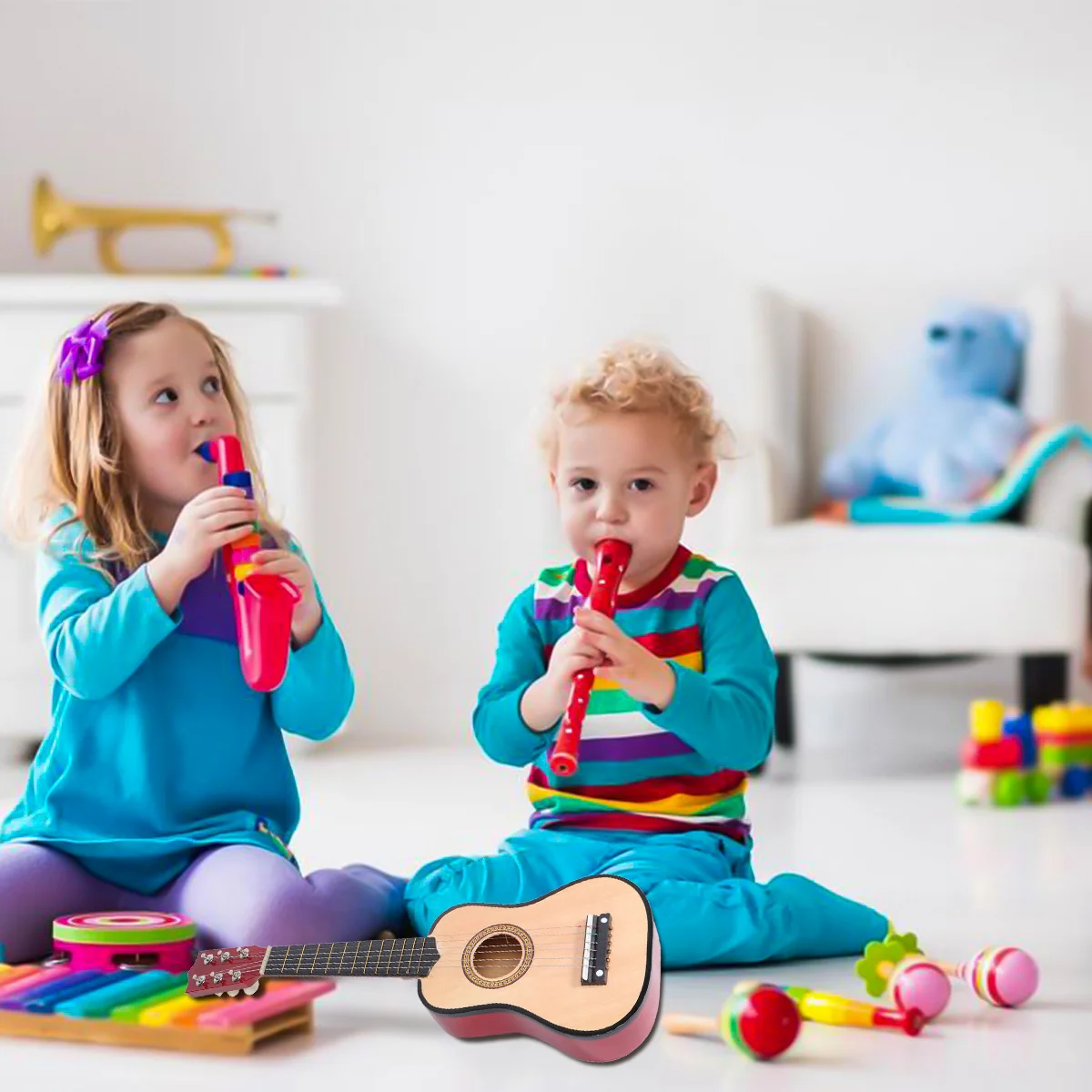 

21 Inch Kids Acoustic Guitar Beginner Folk Musical Instrument Mini Wood Craft For Children Beige Fine Workmanship Great Gift For