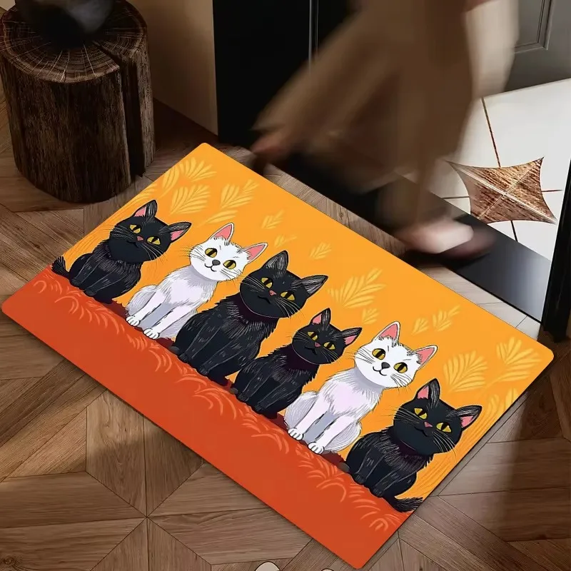Festive Kitten Family Motif Floor Rug Decorative Non Slip Door Mat Versatile Accent for Gym Dance Studio Room Door Mat