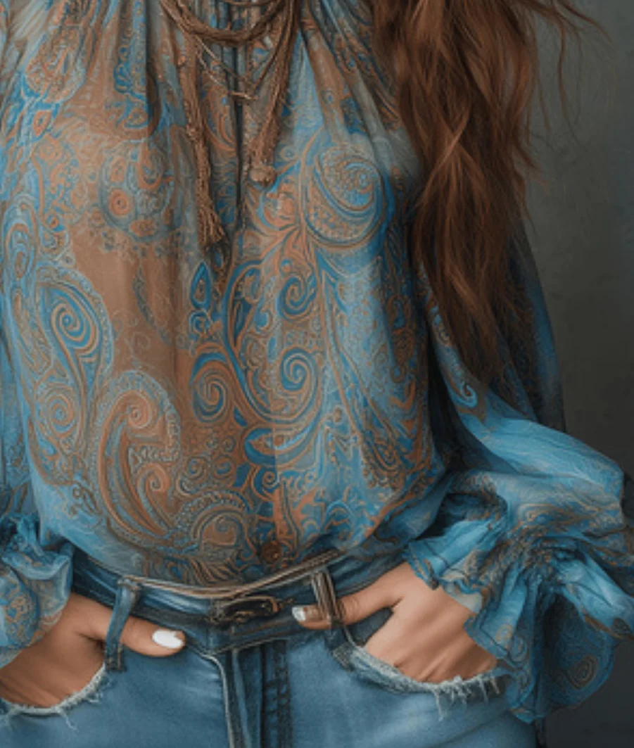 Boho Paisley Print Chiffon Top - đánh giá và giá Women'S Fashion From The 70S