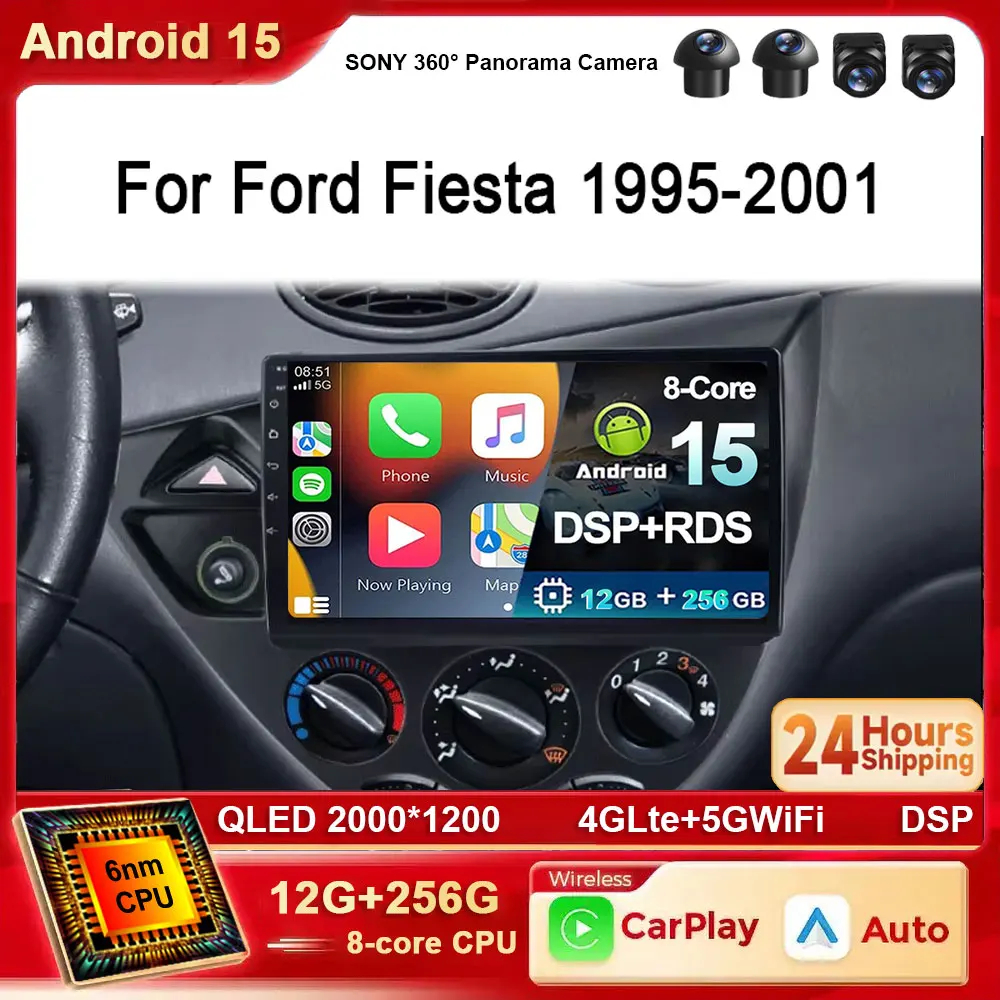 

Автомобильный радиоприемник Android 15 для Ford Fiesta 1995-2001 Focus MK1 1998-2004, автомобильный мультимедийный плеер Carplay, WIFI 4G DSP DVD GPS, авторадио