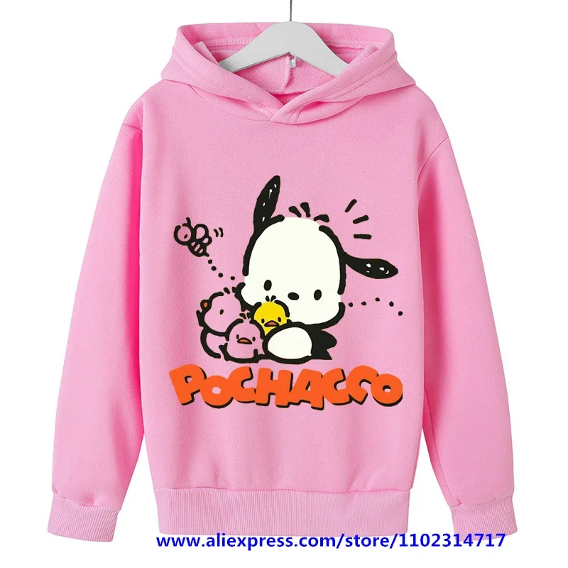 Pochacco Hoodie Kids Clothes Girls Clothing Boys Long Sleeve Kawaii Sweatshirts Spring Autumn Sanrio Sweater Cartoon Casual