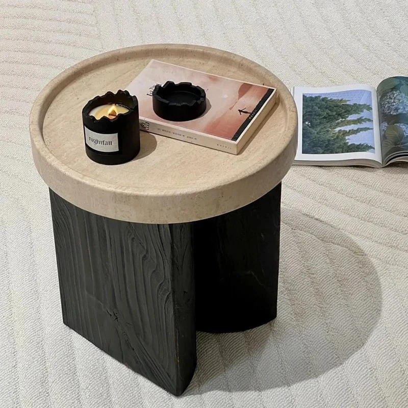 

Ваби Санди Ветер Гостиная Твердый Деревянный Травертин Маленькая Простая Прикроватная Тумбочка Маленький Блок Минималистичный Круглый Маленький Журнальный Столик