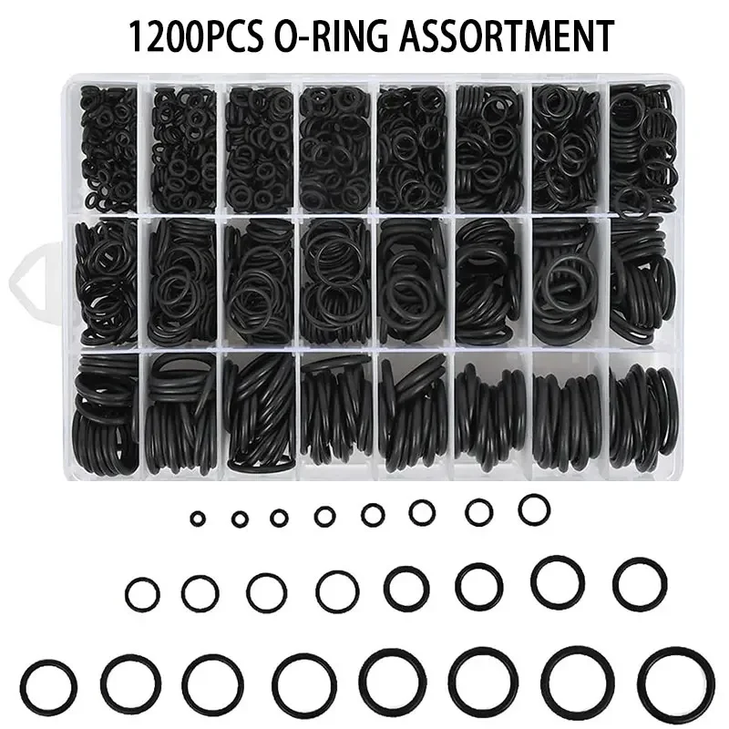 

1200Pcs O Ring Kit 24 Sizes Rubber Rings Sealing Gaskets Washer Seal NBR Plumbing Gas Car Faucet Repair Set of Rings OD 6mm-28mm