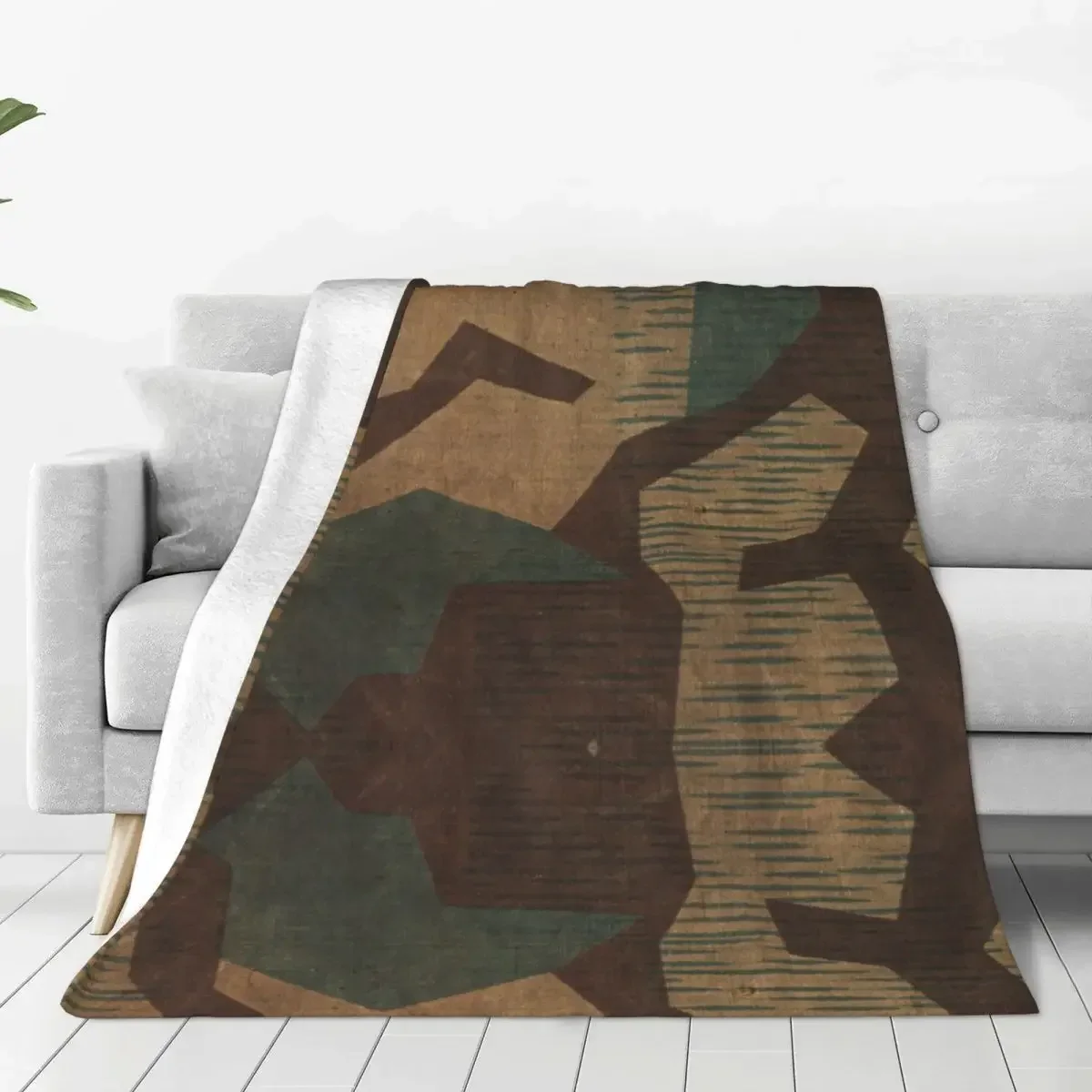 Splintertarn German WW2 Camouflage Fleece Throw Blankets Army Military Camo Blankets for Bed Outdoor Super Warm Bed Rug