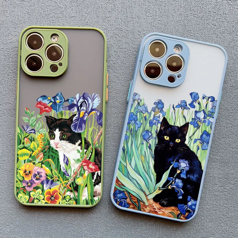 Claude Monet Funny Cat Art Phone Case For iPhone 14 15 Pro Max Plus 16 11 12 13 Pro Max Mini X XR XS 7 8 Cover Shockproof Coque