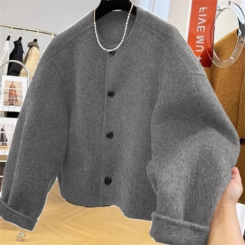 Thiened ort Cappotto cardigan in lana double face per donna Sli Versione coreana Autunno Inverno Capispalla Casual Pendolarismo