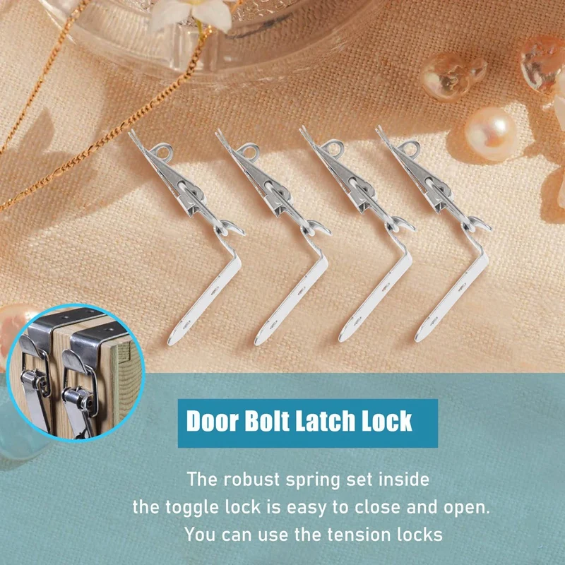 90 Degrees Duck-Mouth Buckle Hook Lock Stainless Steel Spring Loaded Draw Toggle Latch Clamp Silver Hasp Latch Catch